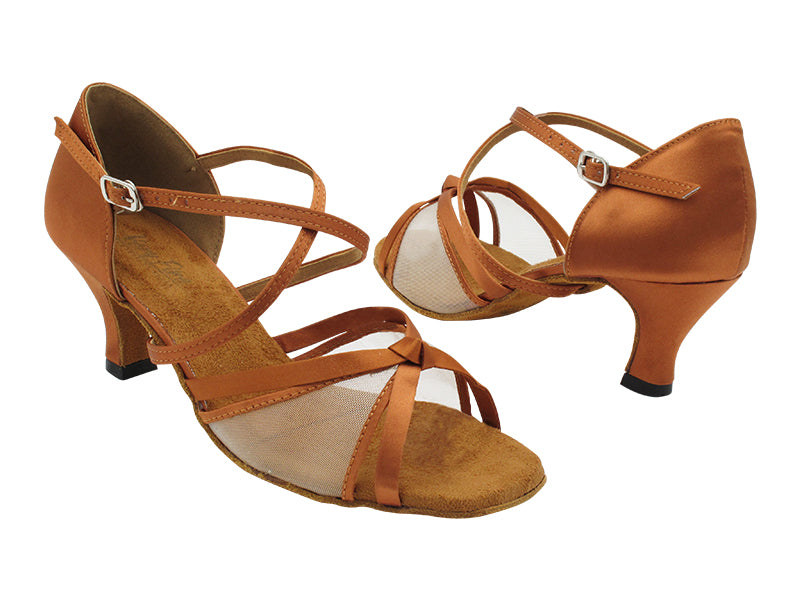 1782 Dark Tan Satin &amp; Flesh Mesh with 2.5" Heel (2899) in the photo