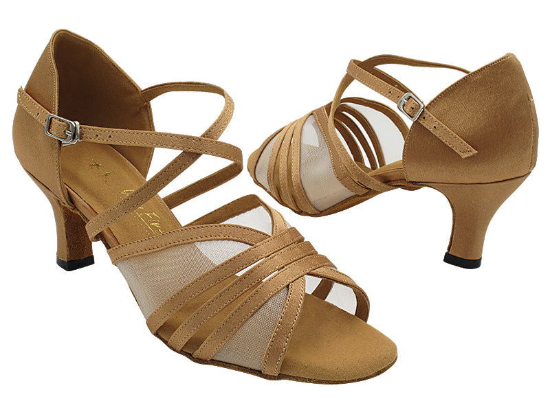 1783 Brown Satin &amp; Flesh Mesh with 2.5" Heel (2899) in the photo