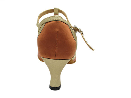 1786 Dark Tan Satin &amp; Light Gold Leather Trim  with 2.5" Heel (2899) in the photo
