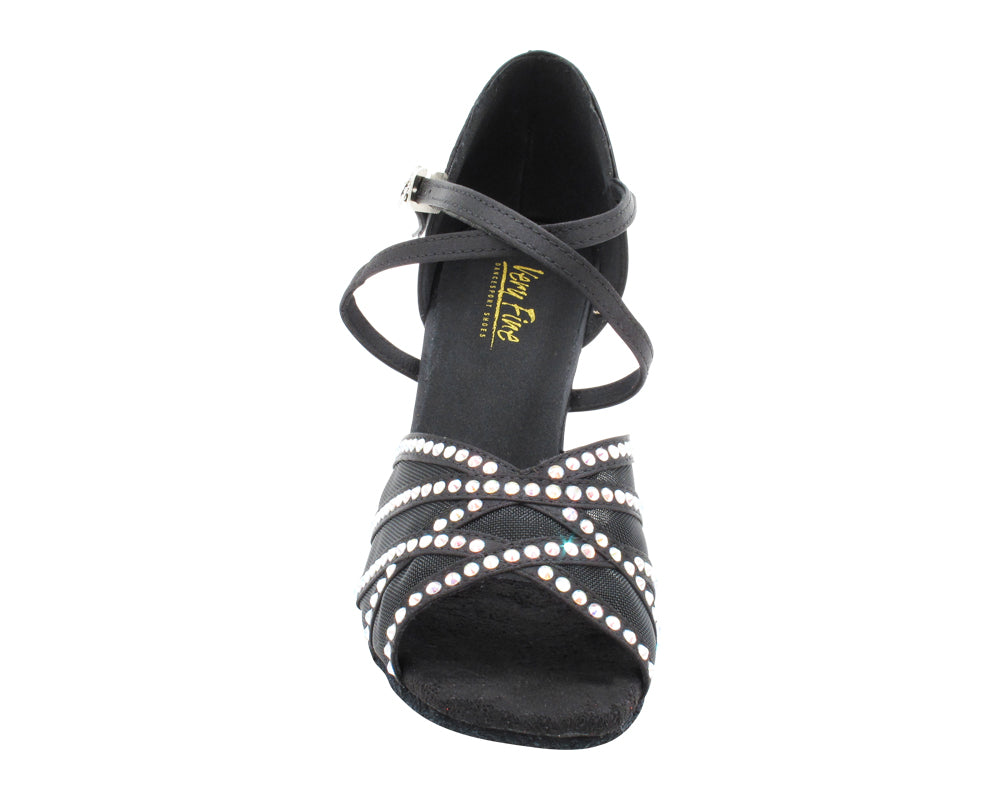 1789Bling Black Satin &amp; Black Mesh with 2.75" Flare Heel (1995) in the photo