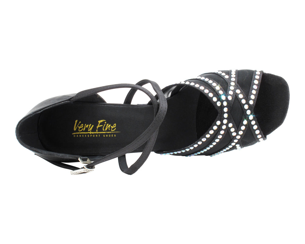 1789Bling Black Satin &amp; Black Mesh with 2.75" Flare Heel (1995) in the photo