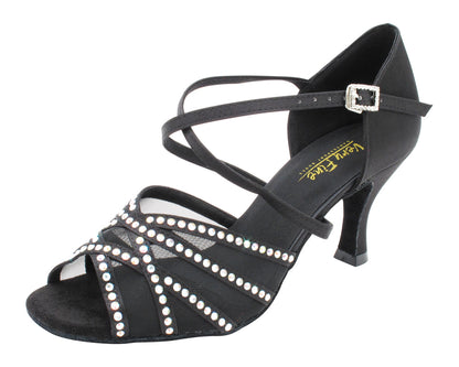 1789Bling Black Satin &amp; Black Mesh with 2.75" Flare Heel (1995) in the photo