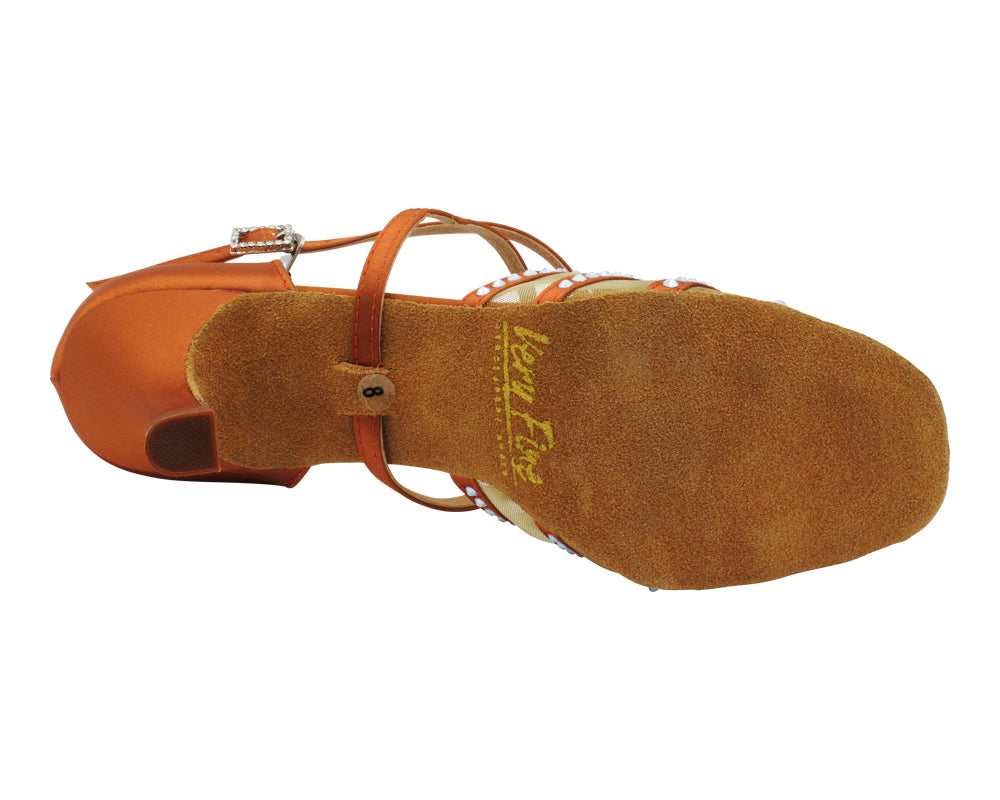 1789Bling Dark Tan Satin &amp; Flesh Mesh with 2.75" Flare Heel (1995) in the photo