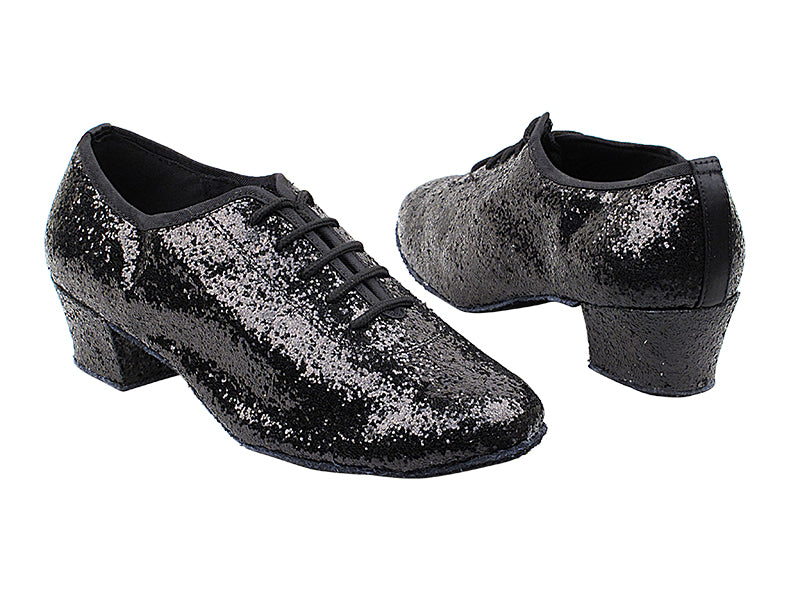 2001 12 Black Sparkle_Black Satin Trim with 1.5&quot; Medium Heel in the photo