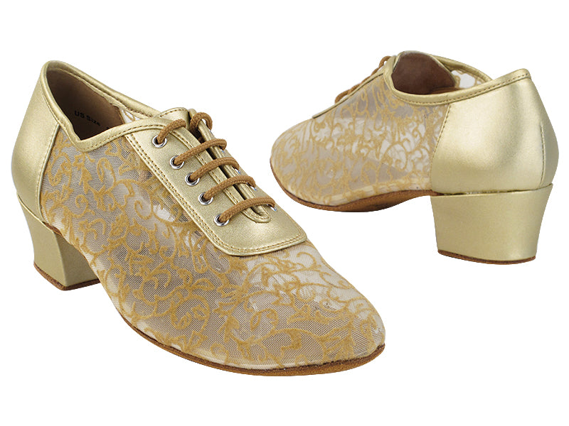 2002 Light Gold Leather &amp; Flower Mesh with 1.5&quot; Medium Heel in the photo