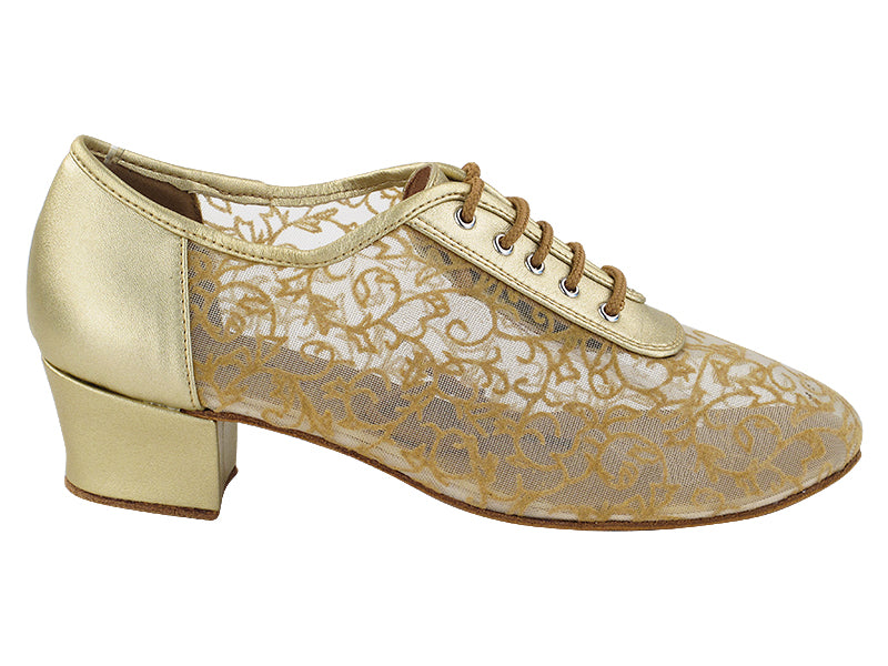 2002 Light Gold Leather &amp; Flower Mesh with 1.5&quot; Medium Heel in the photo