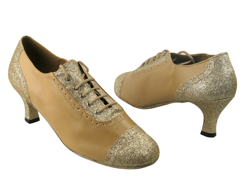 2007 125 Gold Stardust &amp; 157 Beige Brown Leather with 2.5&quot; Low Heel in the photo