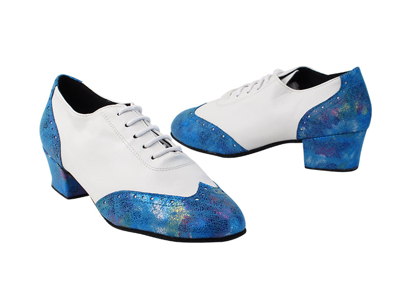 2008 319 Navy Blue Illusion Velvet_18 White Leather with 1.5&quot; medium heel in the photo