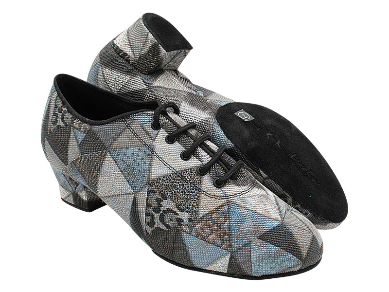 2303LEDSS Split Sole 107 Grey Geometric PU with Men 1.5&quot; Latin Heel in the photo