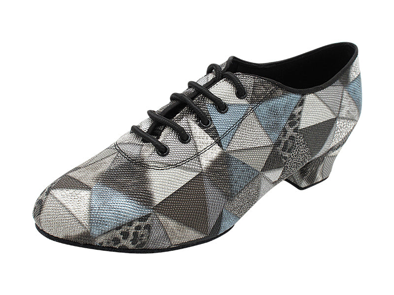 2303LEDSS Split Sole 107 Grey Geometric PU with Men 1.5&quot; Latin Heel in the photo