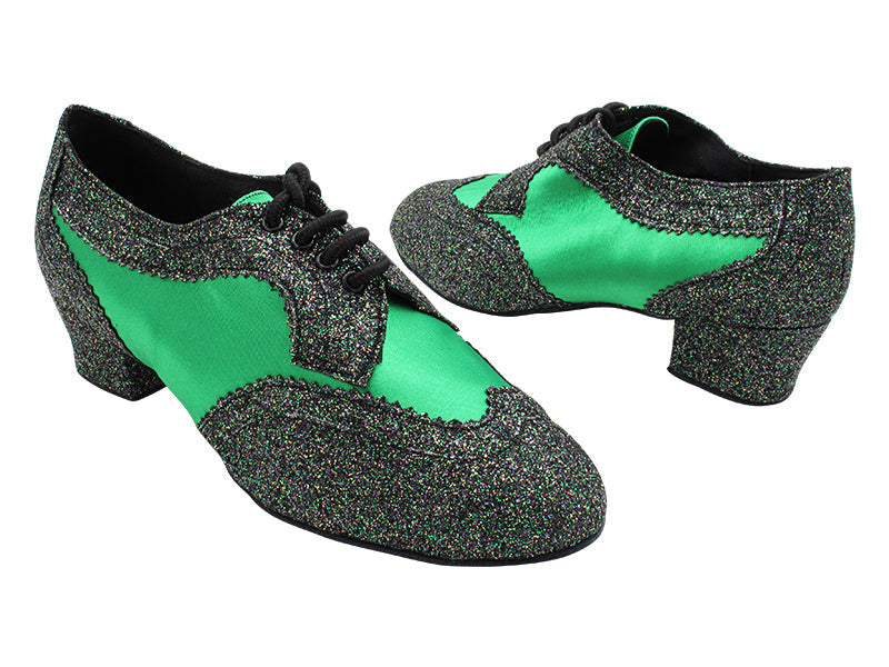 2509LEDSS 13 Green Illusion Scale_F_B_L_75 Green Satin_M with Men 1.5&quot; Latin Heel in the photo