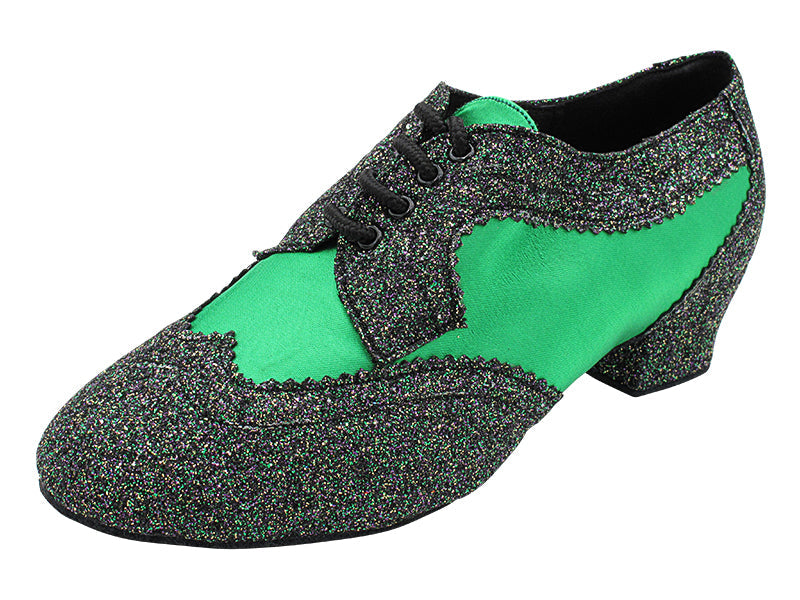 2509LEDSS 13 Green Illusion Scale_F_B_L_75 Green Satin_M with Men 1.5&quot; Latin Heel in the photo