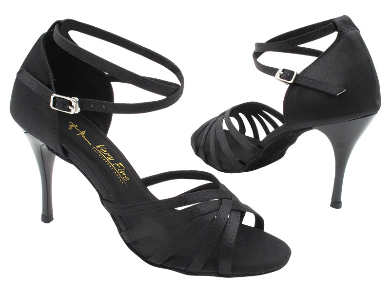 2613LEDSS Black Satin with 3.5&quot; Stiletto Black Plated Heel in the photo