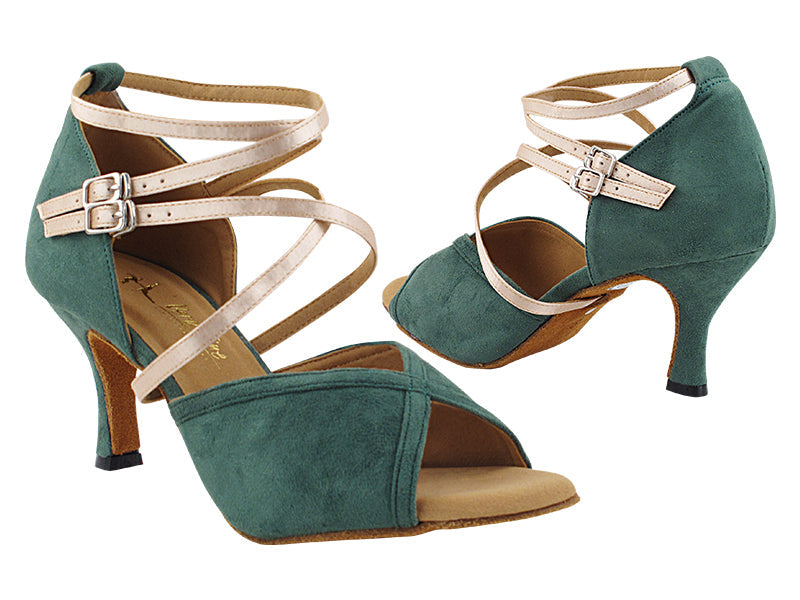 2630LEDSS Green Suede_123 Beige Satin_S with 2.75&quot; Slim Flare Heel (1995) in the photo