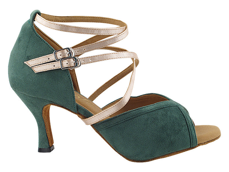 2630LEDSS Green Suede_123 Beige Satin_S with 2.75&quot; Slim Flare Heel (1995) in the photo