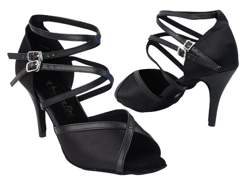 2630LEDSS Black Satin with 3" Stiletto Leather Wrapped Heel in the photo