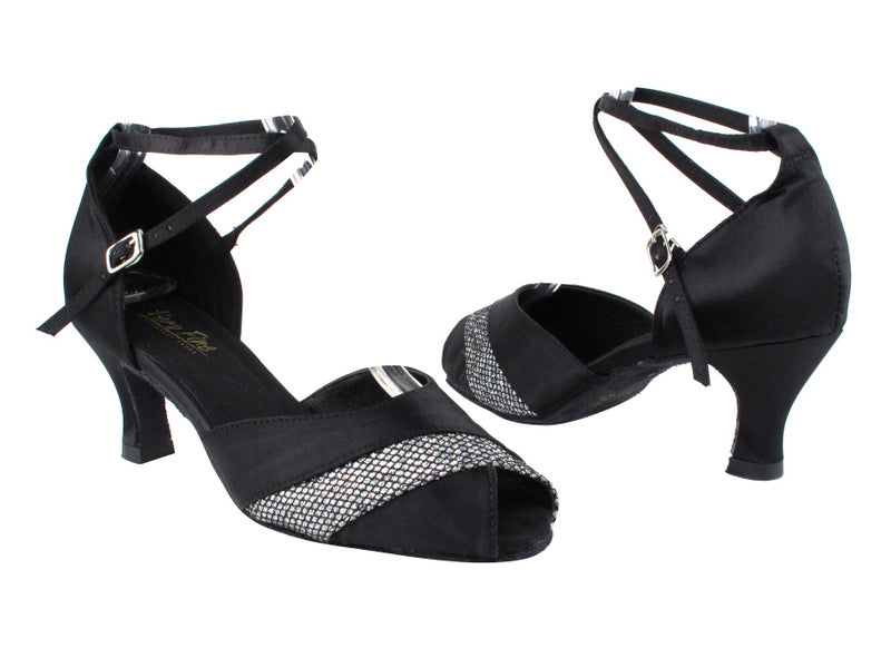 2701 Black Satin_Black Sparklenet with 2.5" Heel in the photo