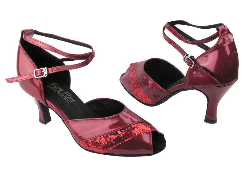 2701 Red Patent &amp; Red Sparkle with 2.6&quot; Flare Heel in the photo