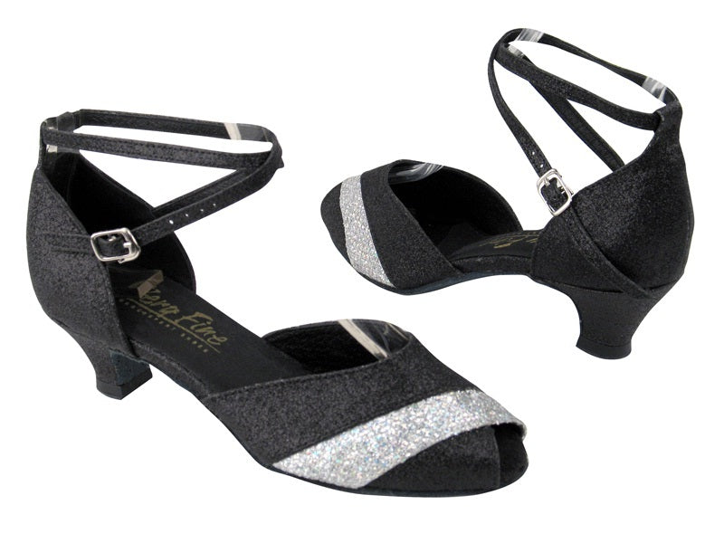 2701 127 Black Stardust_Silver Sparklenet with 1.3&quot; Cuban heel in the photo