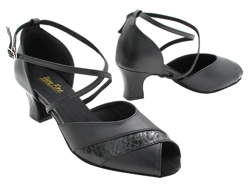 2701 Black Leather_207 Ultra  Black Trim_H_X-Strap Arch with Loop with 2.2 INCH THICK CUBAN HEEL (2317) in the photo