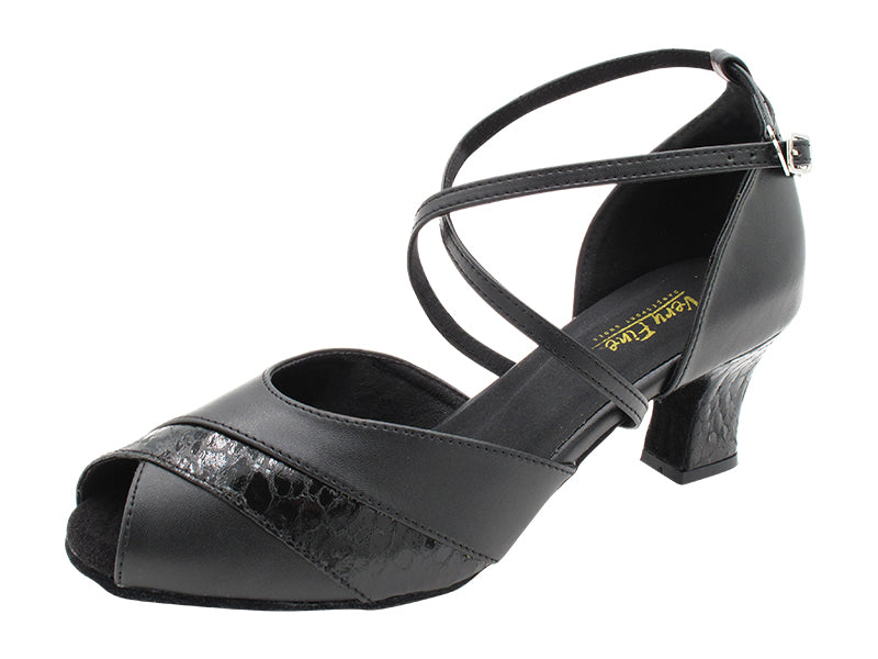 2701 Black Leather_207 Ultra  Black Trim_H_X-Strap Arch with Loop with 2.2 INCH THICK CUBAN HEEL (2317) in the photo