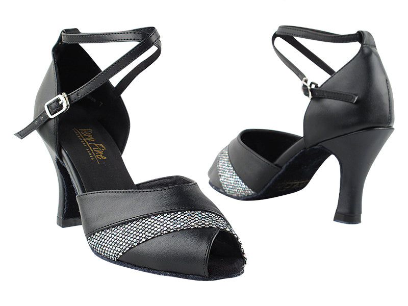 2701 Black Leather &amp; Black Sparklenet with 3&quot; Heel in the photo