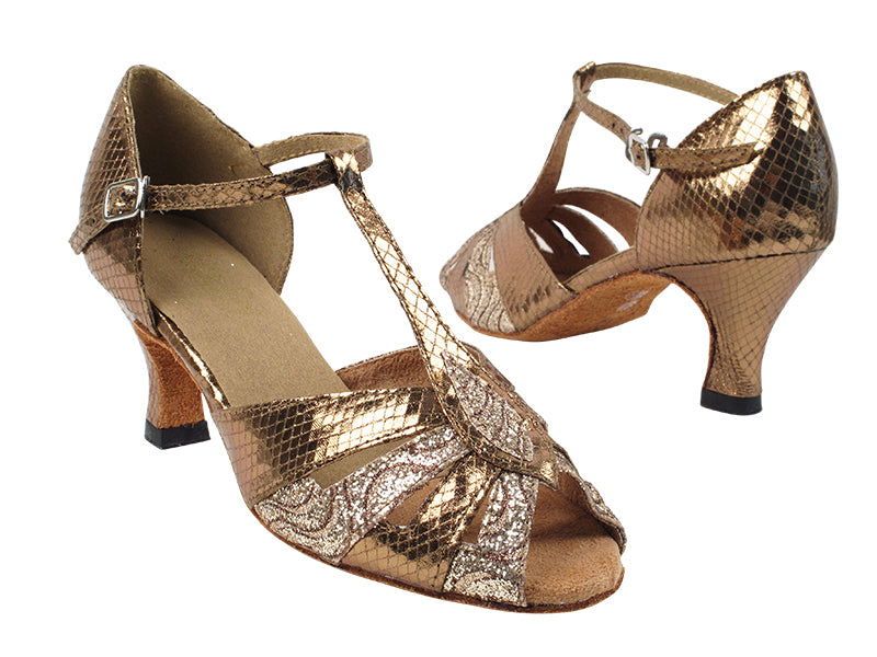 2702 217 Copper Sparkle_223 Snake Copper with 2899_2.5 inch Low Heel in the photo