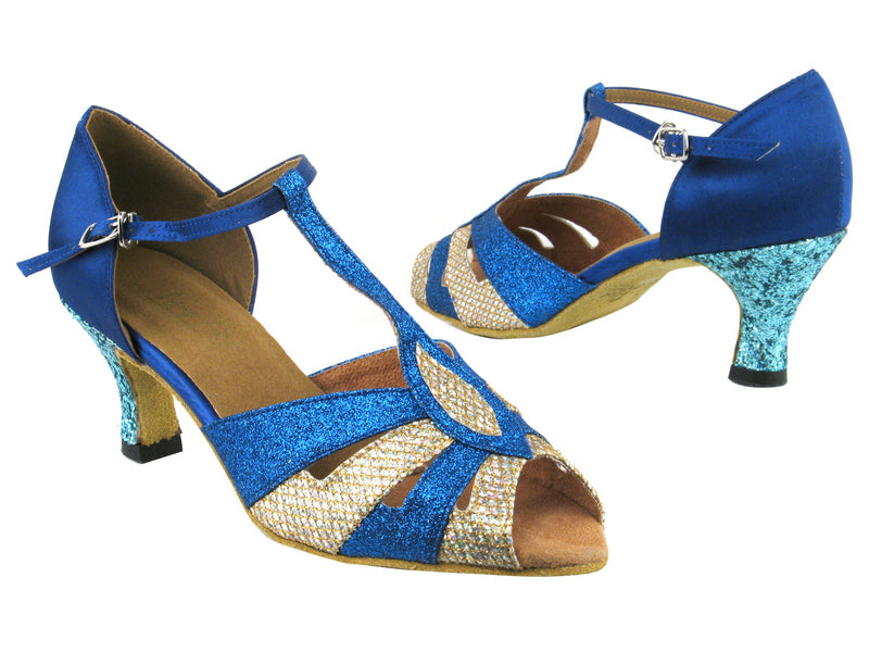 2702 74 Gold Sparklenet_ Blue Stardust_ Gem Blue Satin_Light Blue Sparkle_H with 2.5&quot; Heel in the photo