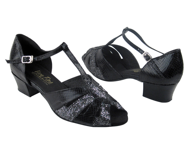 2702 Black Sparklenet &amp; 222 Snake Black with 1.5&quot; Medium Heel in the photo