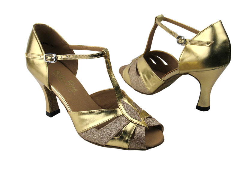 2702 Gold Stardust &amp; Gold Leather with 3&quot; Heel in the photo
