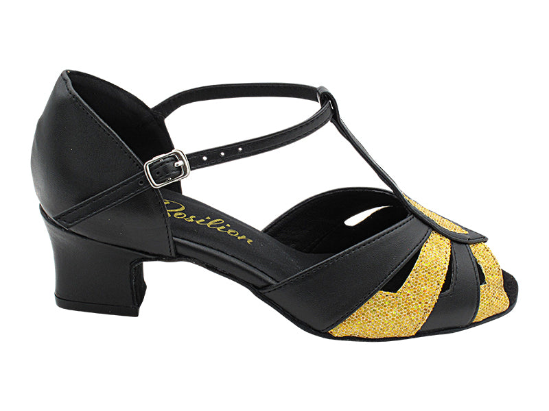 2702 Black Leather &amp; 173 Light Gold Scale with 2.5&quot; Heel (2899) in the photo