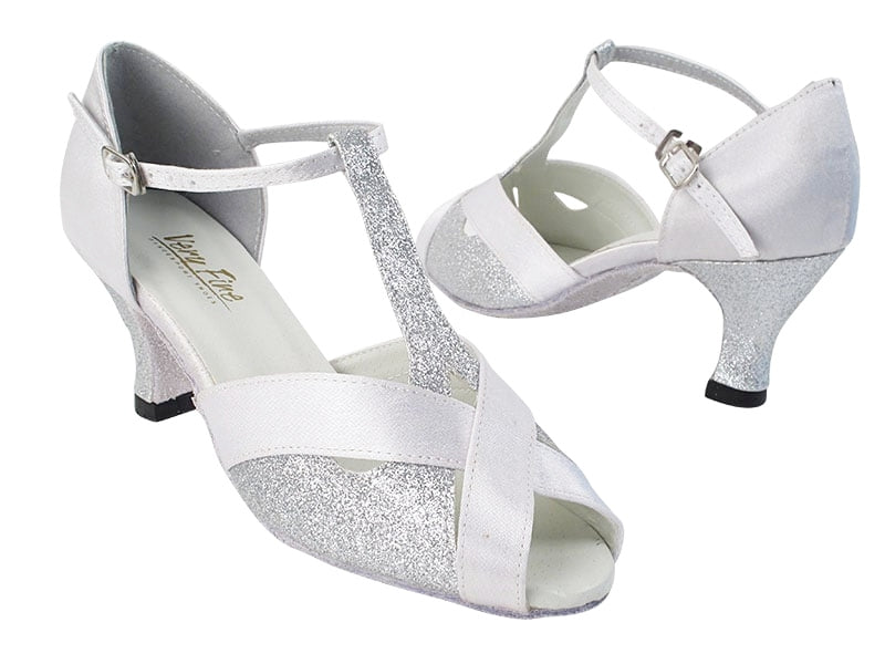 2703 Silver Stardust &amp; White Satin with 2.5&quot; Low Heel (2899) in the photo