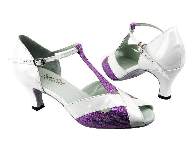 2703 190 Purple Scale_White Patent Trim with 2.5&quot; low heel in the photo