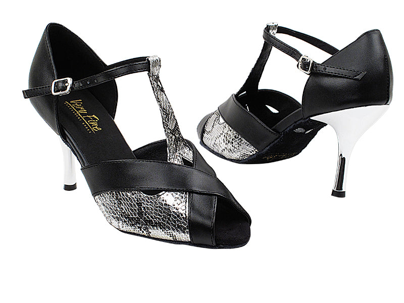 2703 250 Slver Snake_Black Leather Trim with 3&quot; Slim Silver Plated Heel in the photo