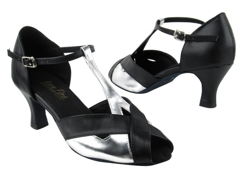 2703 Silver Leather_Black Leather with 2.5&quot; low heel in the photo
