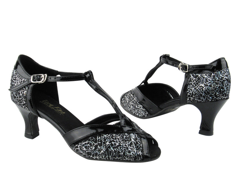 2707 102 Black Flower Satin_Black Patent Trim with 2.5&quot; low heel in the photo