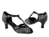 2707 102 Black Flower Satin_Black Patent Trim with 2.5" low heel in the photo