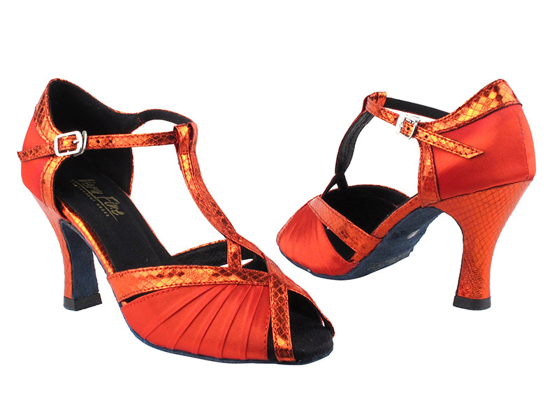 2707 112 Red Satin_225 Snake Red Trim with 3&quot; Heel in the photo