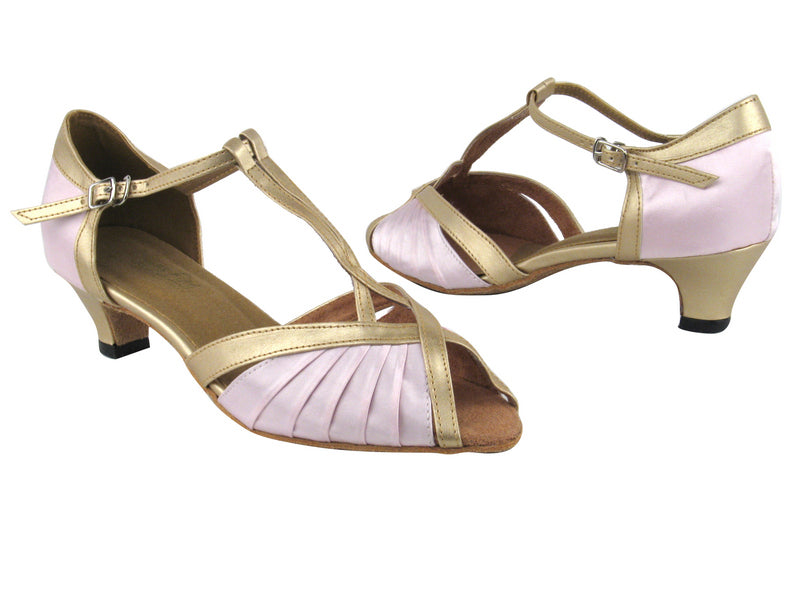 2707 233 Light Pink Satin_57 Light Gold PU Trim with 1.3&quot; Heel in the photo