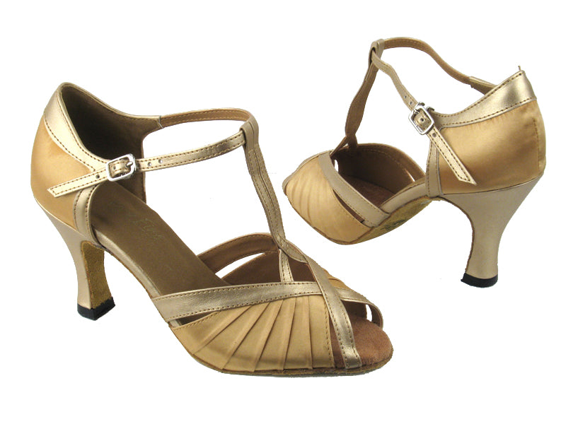 2707 80 Light Gold Satin_57 Light Gold Leather Trim with 3&quot; heel in the photo