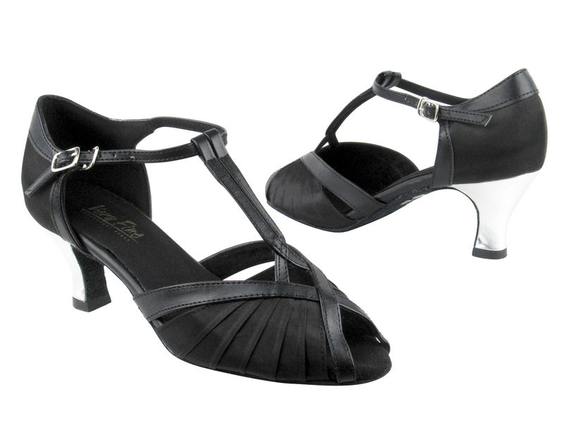 2707 Black Satin_Black Leather Trim_Silver Leather_H with 2.5&quot; low heel in the photo