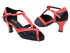 2707 Black Satin_Red PU Trim with 2.5" Heel in the photo