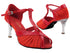 2707LEDSS Red Satin_Red Cocrodile PU Trim with 3" Square Transparent Heel (6652) in the photo