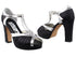 2707Platform Black Satin_Silver Leather Trim with 3.75" Square Heel heel in the photo