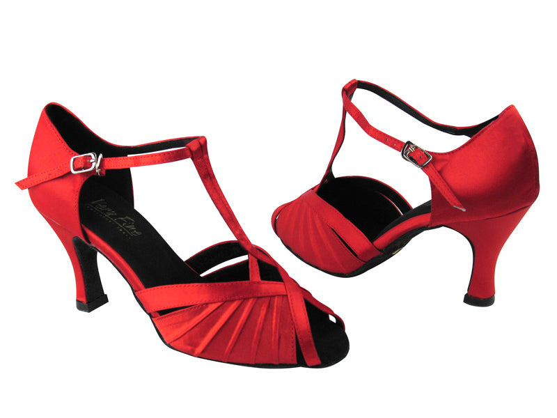 2707 Red Satin with 3" Heel in the photo