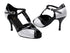 2707 White Satin_Black Patent Trim with 3" Slim Black Plated Heel in the photo