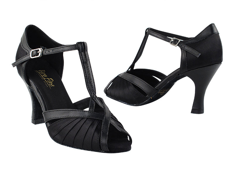 2707 Black Satin &amp; Black Leathe Trim with 3&quot; Heel in the photo