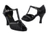 2707 Black Satin & Black Leathe Trim with 3" Heel in the photo