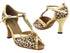 2707 Leopard Satin & Ultra Gold Trim with 3" Heel in the photo