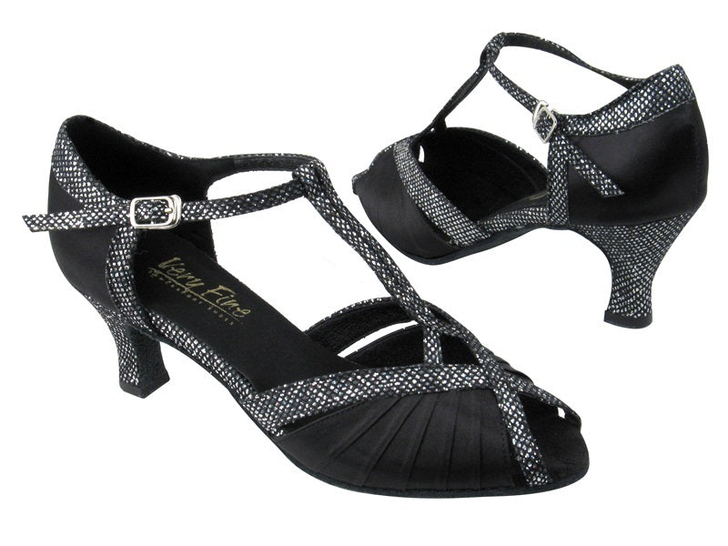 2707 Black Satin_Black Sparklenet Trim with 2.5&quot; Low heel in the photo